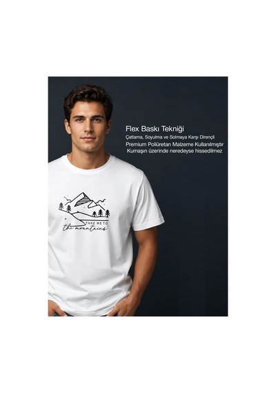 North Whiskers Take Me To The Mountains - Dağ Baskılı Unisex %100 Pamuklu Lacivert Outdoor Tişört Beyaz - 875132200 Beyaz - 875132200 Beyaz
