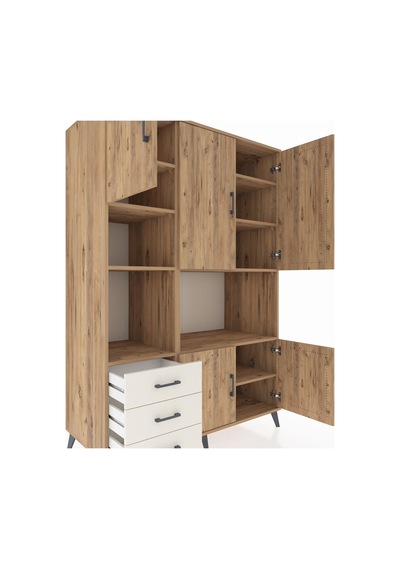 Kronos Dolap 9 Raflı 3 Çekmeceli 5 Kapaklı 132x59x195 Çam-çam... Çam