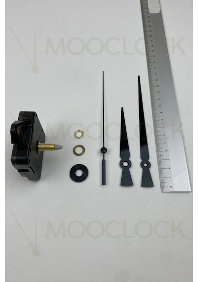 Saat Makinesi, Akar Sessiz Duvar Saati Mekanizması, 22 Mm Şaft, Akrep-yelkovan-saniye- Askılı Siyah