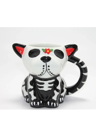 Day Of The Dead Köpek Figürlü 3d Kabartmalı Porselen Kupa Alk4896 Renkli