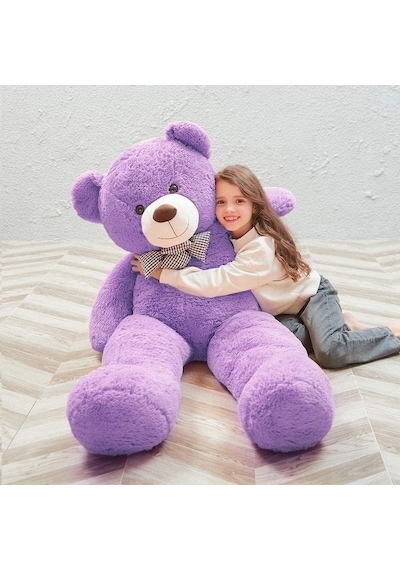 Peluş 120 Cm Papyonlu Sevimli Ayı - Sevgiliye Özel Hediye Lila