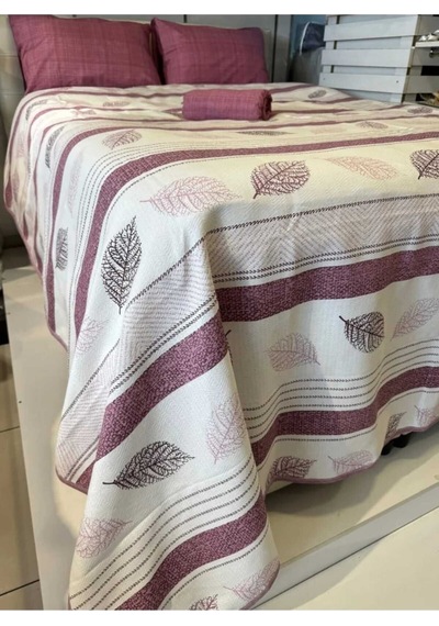 Mor Yaprak Desenli Tek Kişilik Pike 160x240 Cm Doğadan Şıklık Ve Hafiflik Renkli