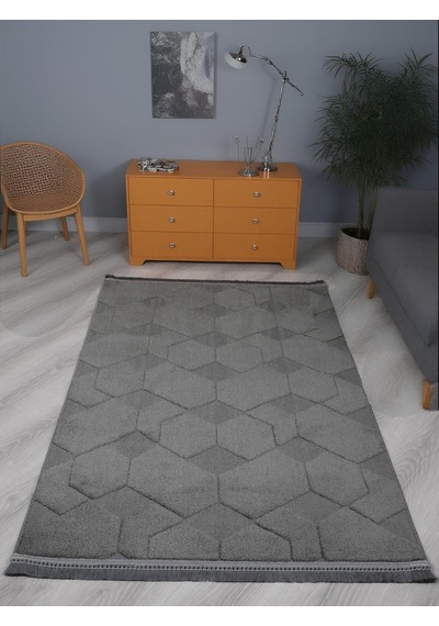 My Evilla Lara Bukleli Desenli Yumuşacık Peluş Halı Salon Oturma Odası Mutfak Koridor Halısı 9400d Antrasit