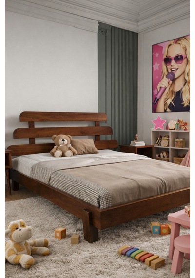 Renazzo Lotus X New Masif Ahşap Karyola Ceviz 200x200 Ceviz - 200 X 200