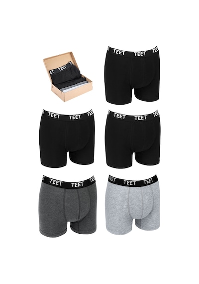 Teet Erkek Boxer Premium 5'Li Set Pamuklu Likralı Düz Renk Tam Kalıp 001