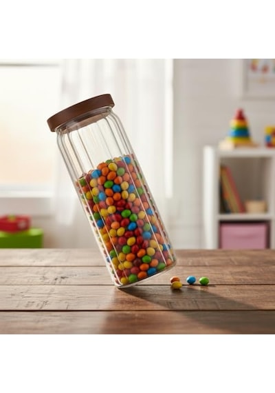 Akasya Kapaklı Uzun Çizgili Cam Kavanoz 1250 Ml Hava Geçirmez, Modern Fitilli Tasarım Gıda Saklama Kabı Maka Diğer