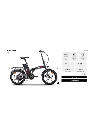 Rks Bn5 Pro 250 Watt 36 Volt 7.5 Ah Bataryalı Elektrikli Katlanabilir Bisiklet Siyah