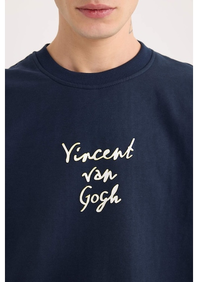 DeFacto Van Gogh Boxy Fit Bisiklet Yaka Sırt Baskılı Sweatshirt E3203AX24WNNV71 Lacivert