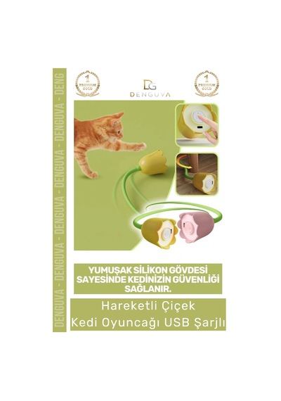 Kedioyuncağı Usb Şarjlı İnteraktif Sallanan Kuyruklu Silikon Gövdeli Eğitici Hareketli Çiçek Kedi O