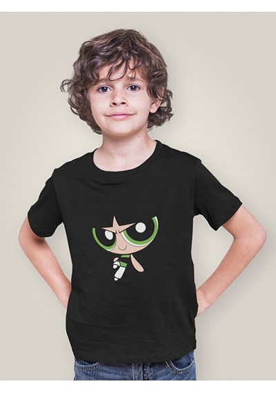 Sevbano Power Puff Girls Buttercup Baskılı Unisex Çizgi Film Çocuk Tişört Siyah