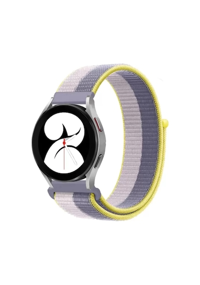 Newface Samsung Galaxy Watch 4 Hasırlı Cırtcırtlı Kordon - Gri-beyaz