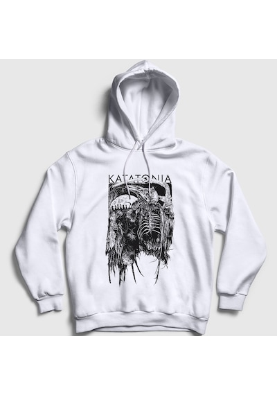 Presmono Unisex Death Katatonia Kapüşonlu Sweatshirt Beyaz
