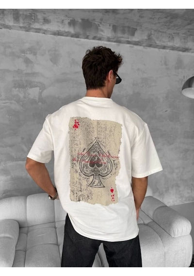 Etiler Collection Erkek Ön Ve Arka Baskılı Oversize Bisiklet Yaka T-shirt - Beyaz