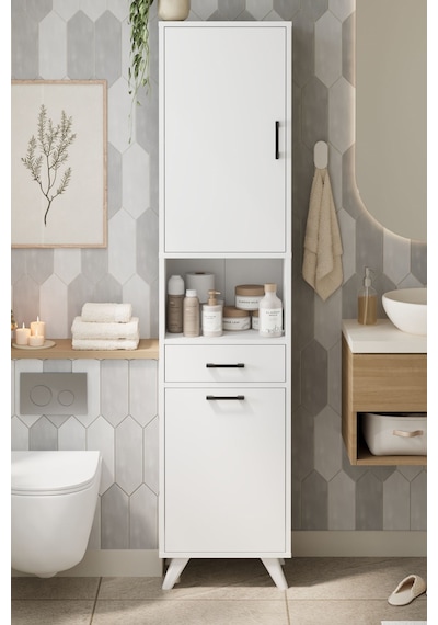 Bofigo Çok Amaçlı Dolap Banyo Dolabı Kirli Çamaşır Sepeti Dolabı Şelale Beyaz