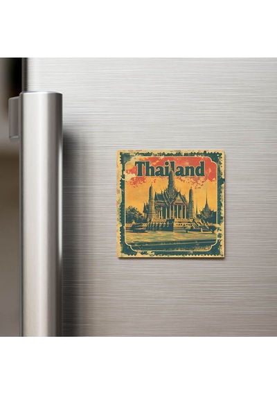 Tayland Thailand - Posta Pulu Temalı Ülke - Baskılı Buzdolap Magneti Kare - 9x9 Cm