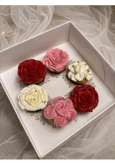 Çelenk Desenli 6 Lı Cupcake Kutusu 25x25x10