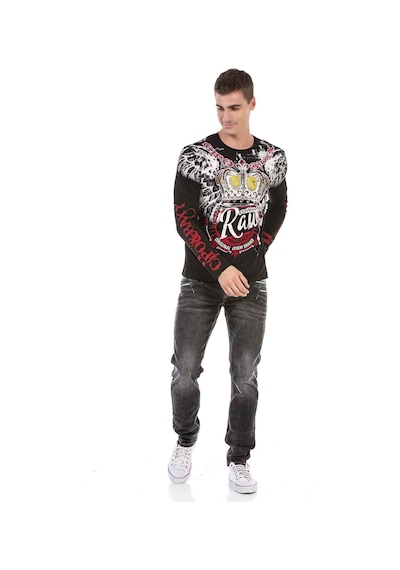 Cipo & Baxx CL451 Taşlı Baskılı Siyah Sweatshirt Siyah