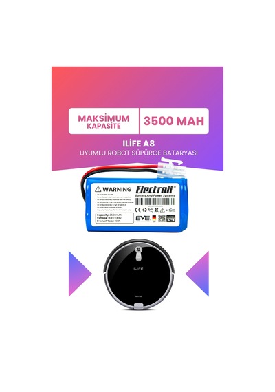 Ilife A8 Uyumlu Batarya Maksimum Kapasite 3500mah Pil Robot Süpürge Bataryası