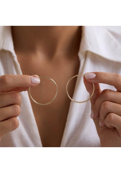 14k Altın Halka Küpe 1,2 Mm 3.8 Cm Gizli Kilit T14299 Renkli