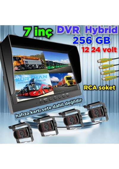 7 İnç Dvr Ekran 4 Adet Metal Kasa Ledli Kamera Seti 12 24 Volt