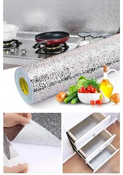 Mutfak Tezgah Üstü Çekmece Içi Folyo Kaplama Gümüş Yapışkanlı 2 Metre X 40 Cm Kolay Silinir