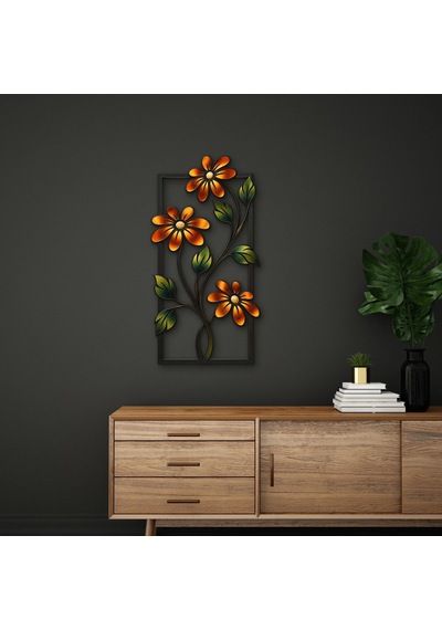 Bakır Çiçekli Çerçeve - Metal Tablo - Dec0181 34 X 65 Cm Çok Renkli