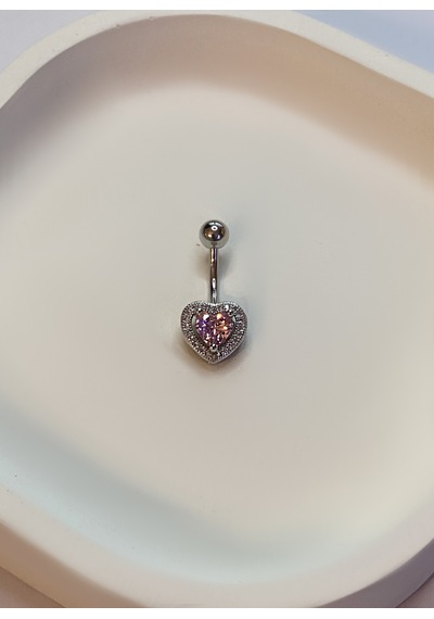 Kadın Pembe Taşlı Kalp Model Çelik Piercing