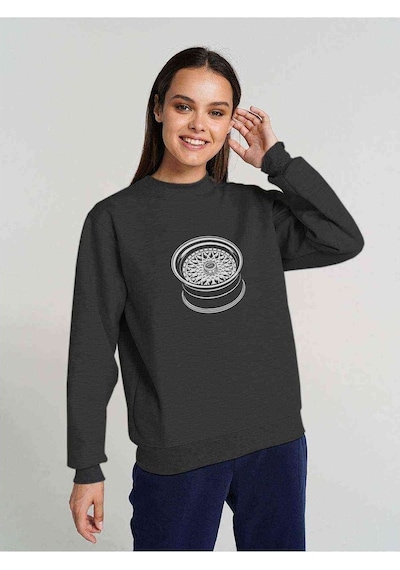 Bbs Jant Baskılı Füme Antrasit Kadın Sweatshirt