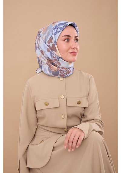 Silk Home Twill İpek Eşarp 11483-38 Buz Mavi, İndigo, Sütlü Kahve, Kahverengi, Krem