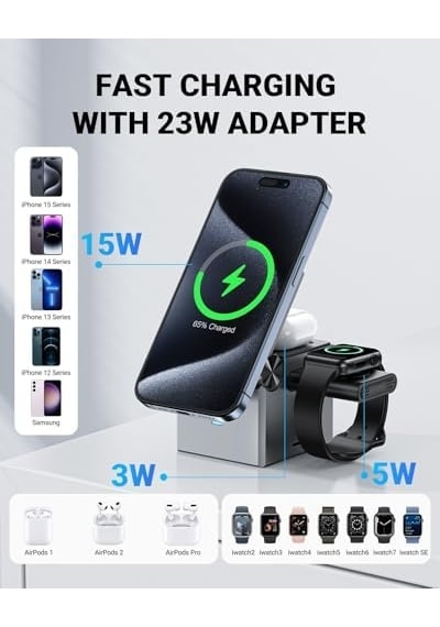 Acefast Katlanabilir Kablosuz Masaüstü Hızlı Şarj Standı - 23w Kablosuz Şarj Çıkışlı - Magsafe, Apple Watch Ve Airpods Uyumlu - E18