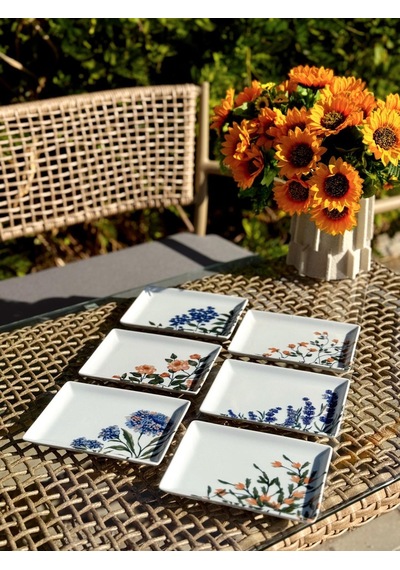 Porland Flower Garden 6 Kişilik Kare Pasta Tabağı 18x13cm 04ppo000225 Çok Renkli