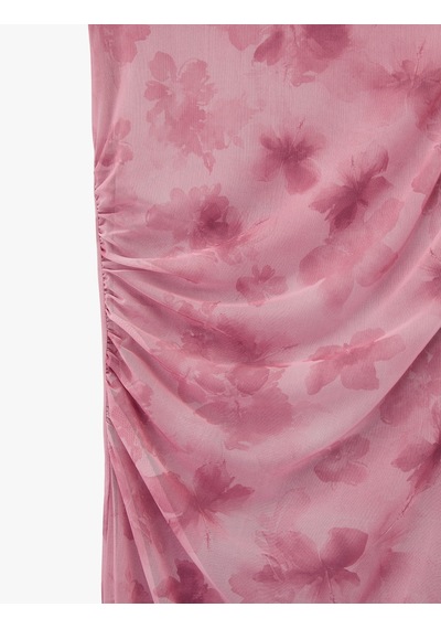Koton Dik Yaka Kolsuz Drapeli Bodycon Yırtmaçlı Çiçekli Uzun Tül Elbise Pembe Desenli 6sal80185ık Koton Dik Yaka Kolsuz Drapeli Bodycon Yırtmaçlı Çiçekli Uzun Tül Elbise Pembe Desenli 6sal80185ık