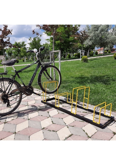 Bisiklet Park Demiri Metal Bisiklet Park Standı 4'Lü Sarı - Siyah
