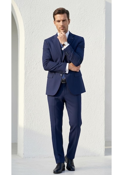 Tk 6893erkek Klasik 2 Li Takım Elbise 2 Düğmeli Slim Fit Esnek Kumaş Çift Yırtmaçlı 7 Drop Lacivert