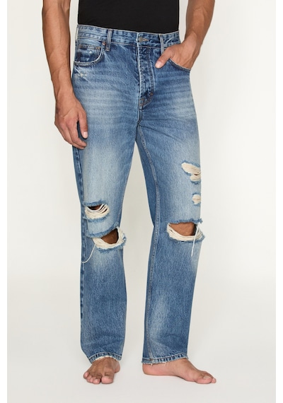 Grımelange Grimelange Beckett Erkek Straight Fit Yırtık Detaylı Jean Mavi Pantolon