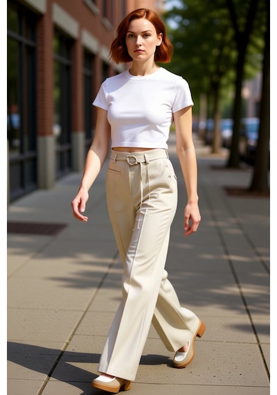 Ersefa Kadın Yüksek Bel Wide Leg Gabardin Pantolon Fonksiyonel Dayanıklı Ekru