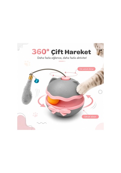 Etkileşimli Kedi Oyuncağı - Devrilmez Tumbler Top, Kendi Etrafında Dönen Gövde Ve Dönen Tüylü Çubuklu Zilli Kedi Oyuncağı, Evde Oyun Ve Aktivite İçin Mavi