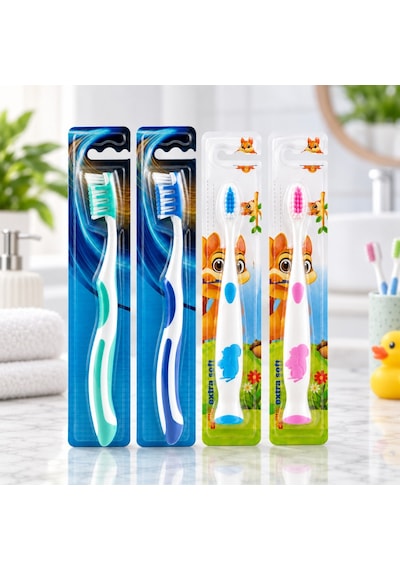 Dynamic Aile Paketi Diş Fırçası Seti 4 Adet 2 Yetişkin Medium + 2 Çocuk Extra Soft Karışık Renk