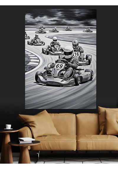 Ahşap Tablo Gokart Araba Yarışı Resmi