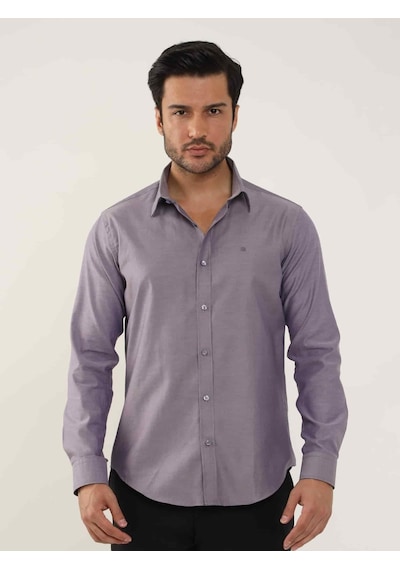 Dufy Mor Erkek Slim Fit Düz Brent Düğmeli Yaka Uzun Kol Gömlek - 102459-mor Mor