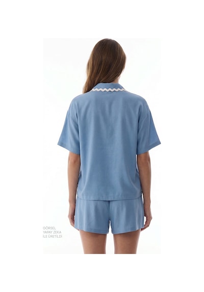 Penti Mavi Serenity Gömlek Şortlu Pijama Takımı