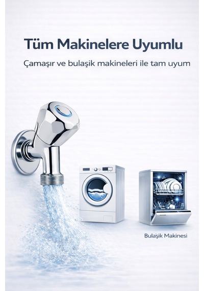 Çamaşır Makinesi Musluğu 1/2'' Krom Pirinç Dayanıklı Sızdırmaz Bulaşık Makinesi Uyumlu Metalik