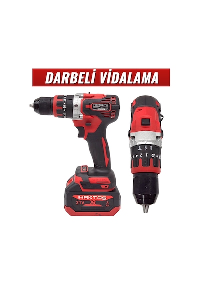 Haktaş Hkt507 Yeni Nesil Kırmızı Işıklı 5li Kömürsüz Akülü Makine Seti 21v 3ah Kırıcı Delici Matkap, 800nm Somun Sıkma, Vidalama, Led Işık, Avuç Taşlama