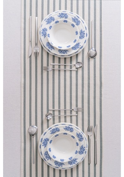 Yeşil Çizgili Keten Runner 40x140 Cm - Yumuşak Dokulu Yeşil