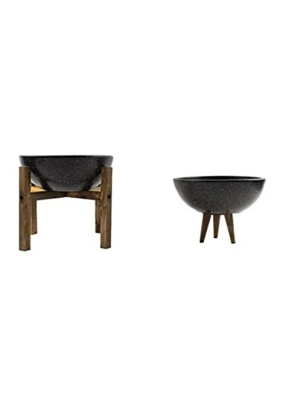 İkili Set Siyah Granit 20 Cm Çapında 3-4 Ayaklı Bitki Saksısı
