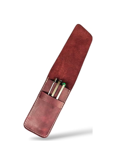 Hakiki Deri Minimal Kalemlik Bordo Genel