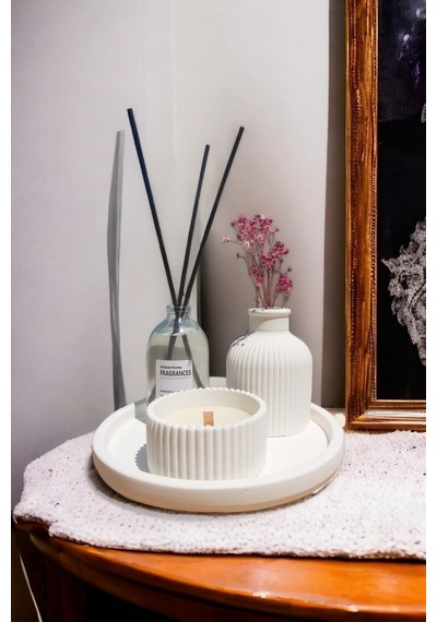 Dekoratif Mini Vazo Fresh Soft Oda Kokusu Dekoratif Mum Yuvarlak Stantlı Set