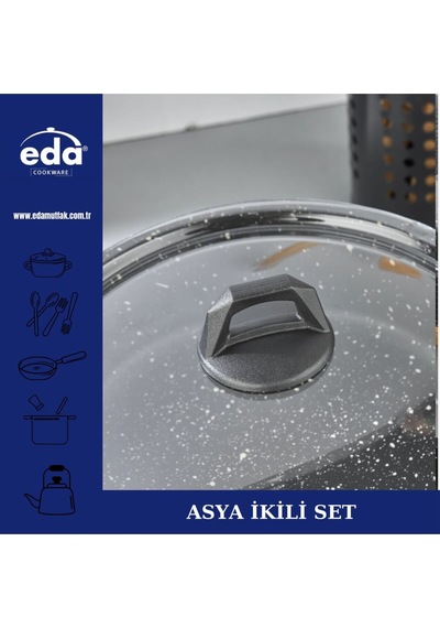 Eda Granit 2 Li Asya Tencere Tava Seti 26+26 Cm. Gri