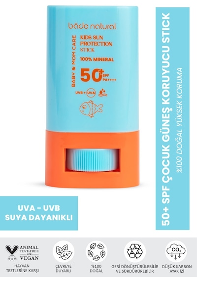 Bade Natural Doğal ve Mineral Filtreli 16 gr 50 Faktör Çocuk Stick Güneş Kremi