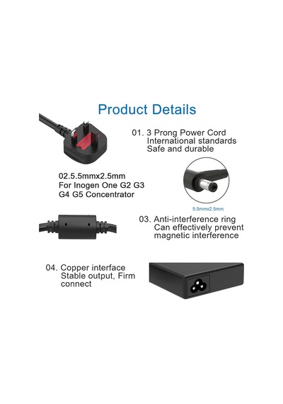 120w 19v 6.32a Adaptör Şarj Fit İçin Inogen Bir G2 G3 G4 G5 Yoğunlaştırıcı Ba-301 Ba-302 Ba-303